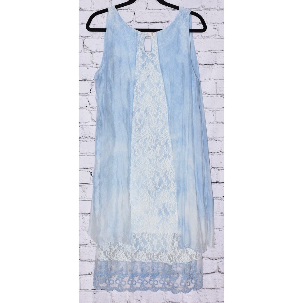 Italian Summer Tie Dye Chiffon & Lace Silk-Blend Designer Tank Dress NWT L/LX